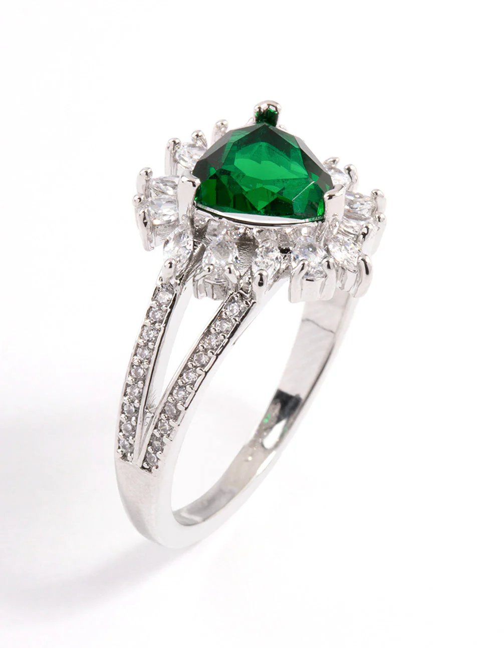 Silver Emerald Triangular Flare Ring - Image 2