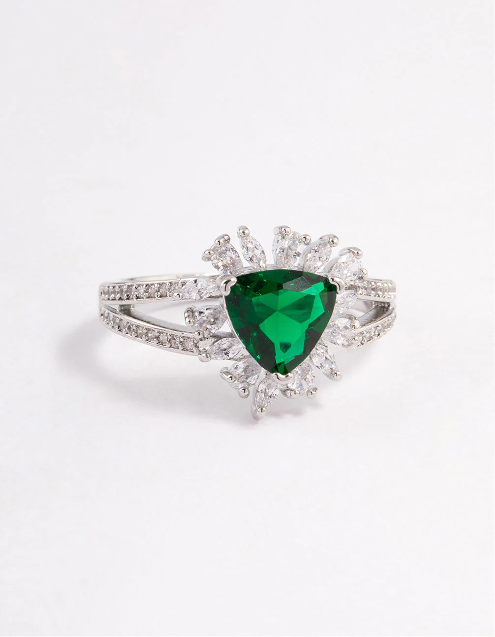 Silver Emerald Triangular Flare Ring - Image 3