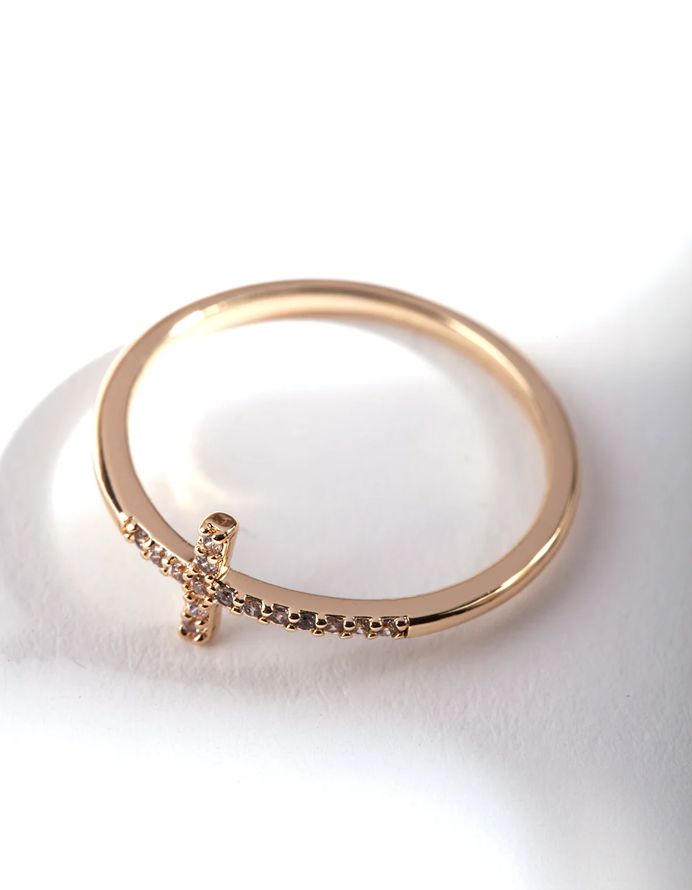 Gold Cubic Zirconia Cross Ring - Image 2