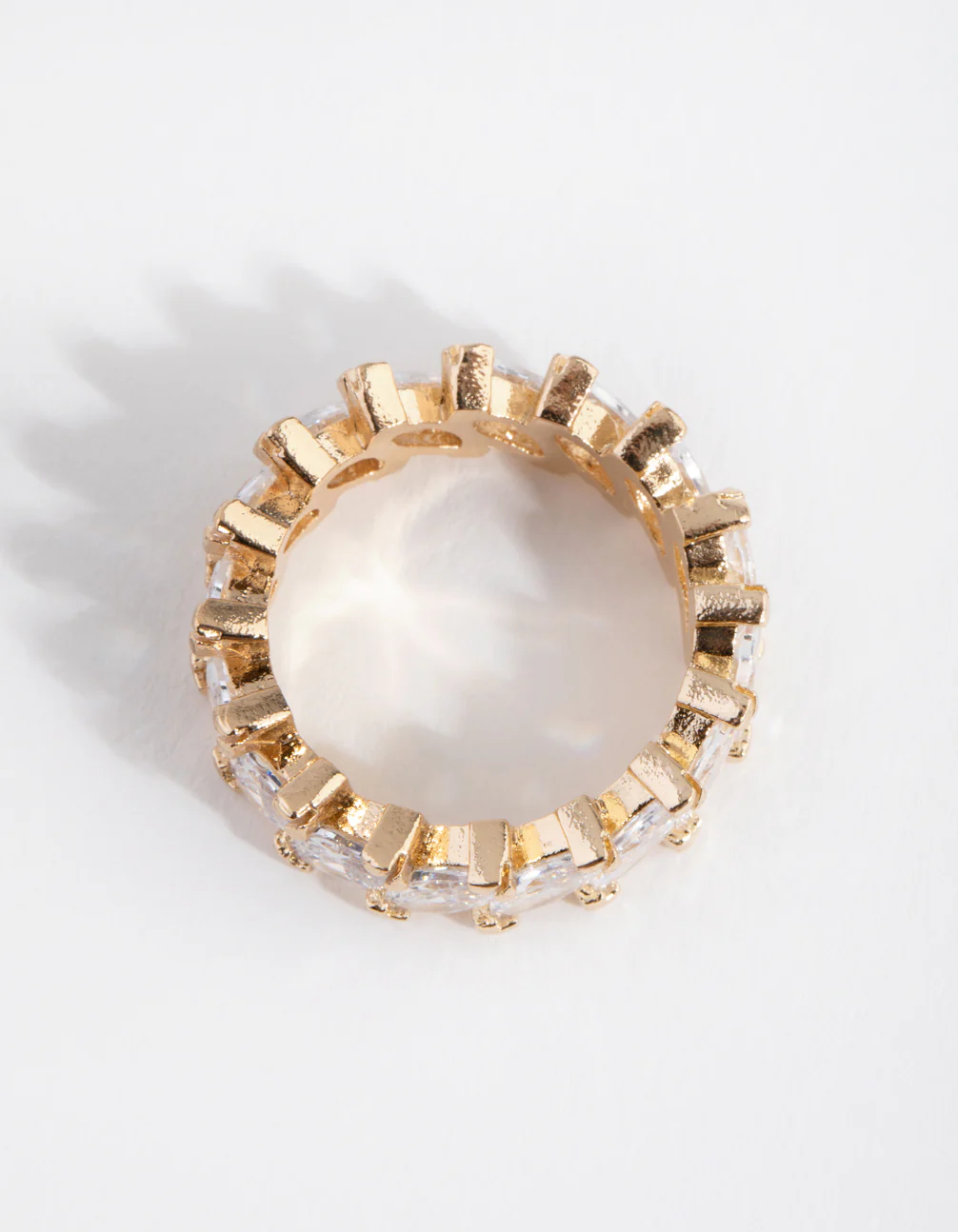 Gold Cubic Zirconia Diagonal Navette Band Ring - Image 2