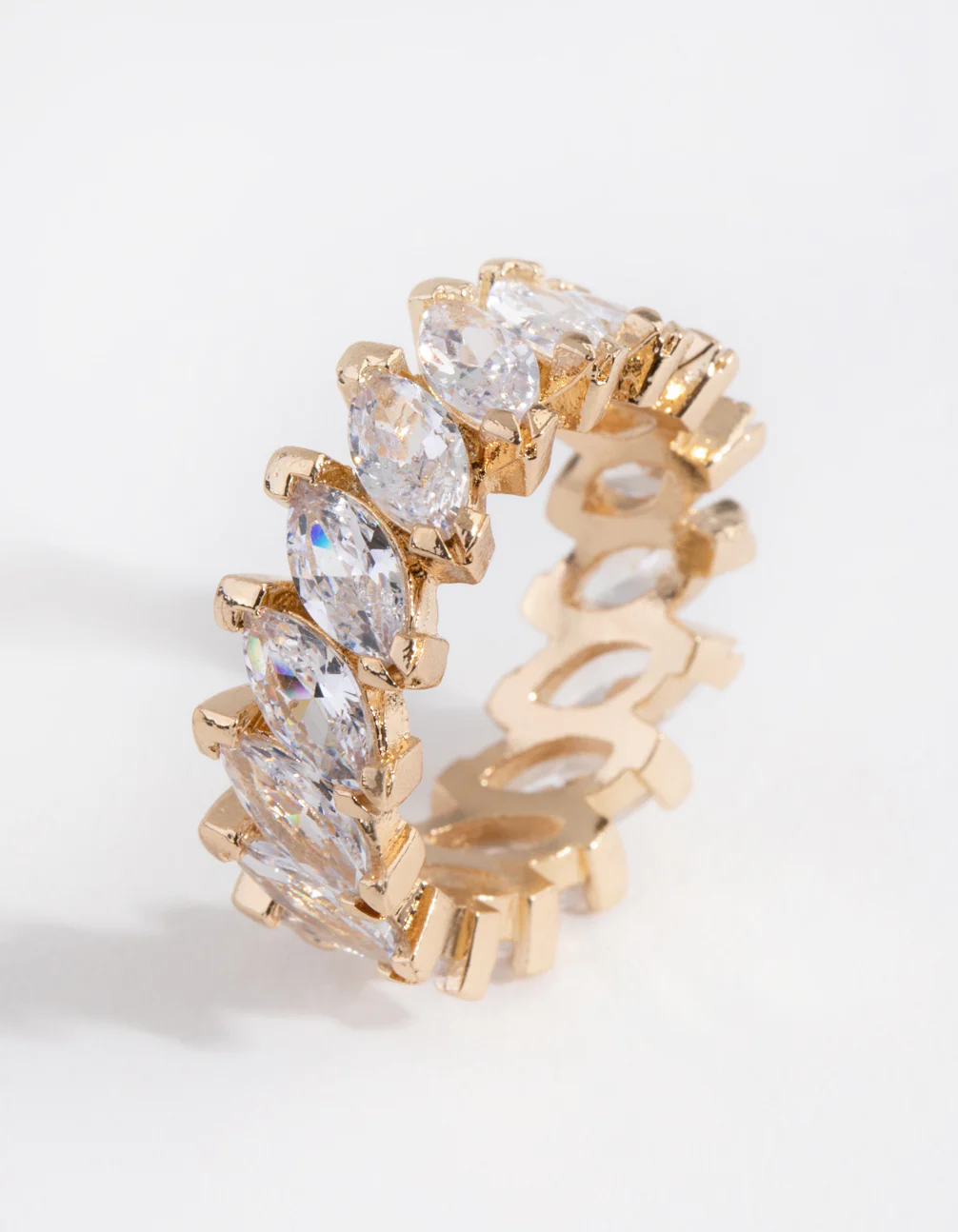 Gold Cubic Zirconia Diagonal Navette Band Ring - Image 3