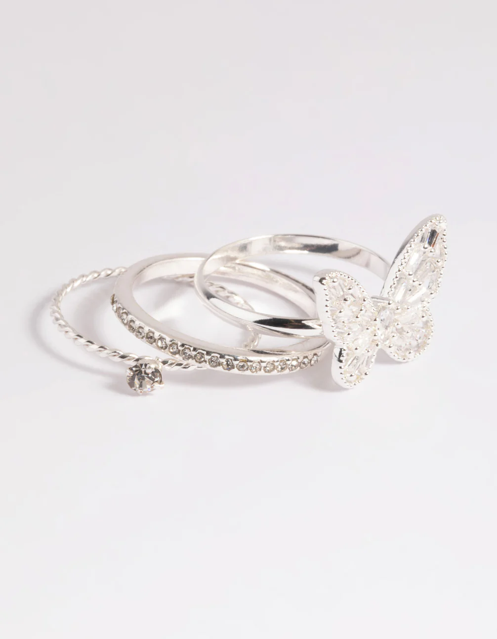 Silver Cubic Zirconia Butterfly Ring Stack Pack - Image 2