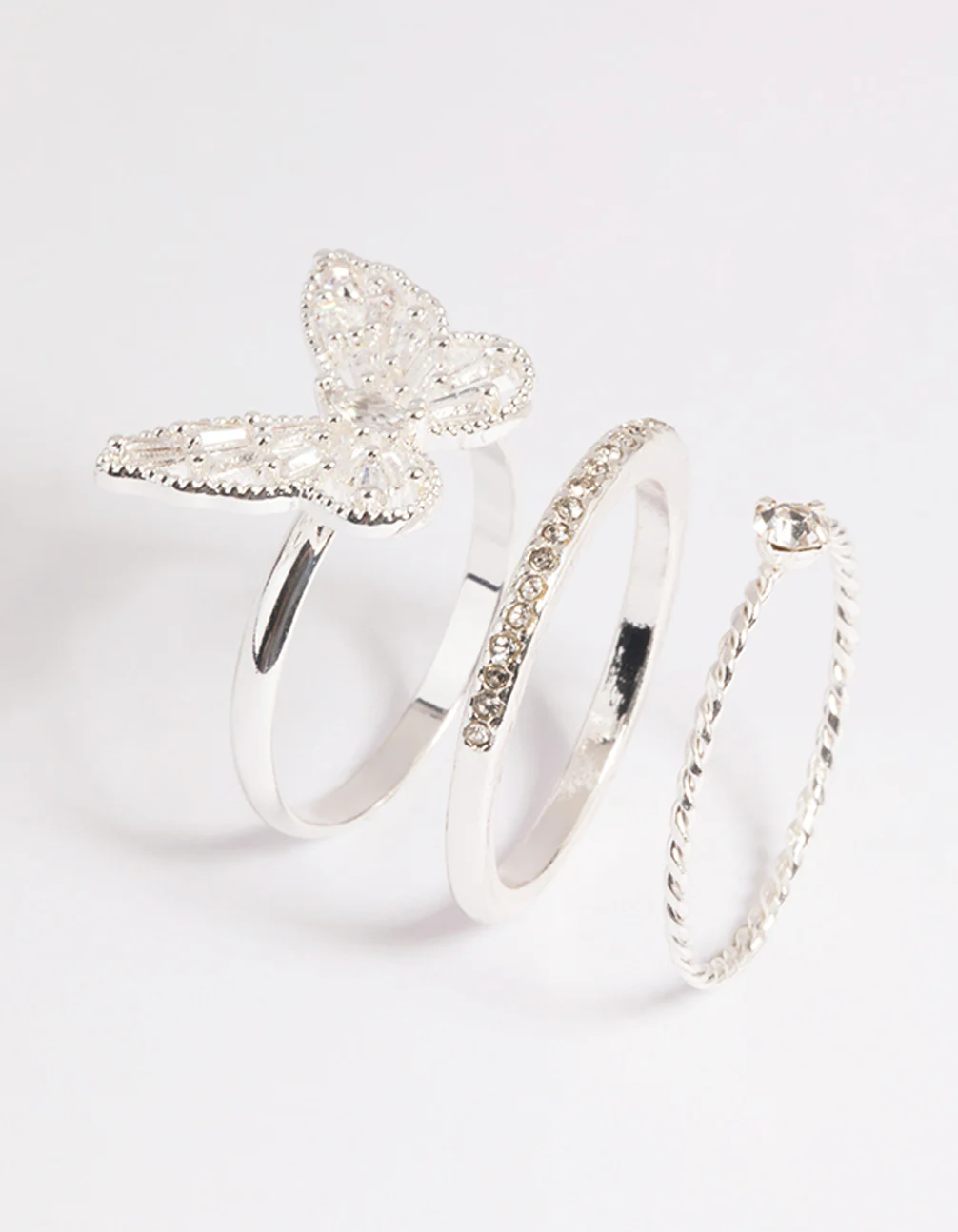 Silver Cubic Zirconia Butterfly Ring Stack Pack - Image 3