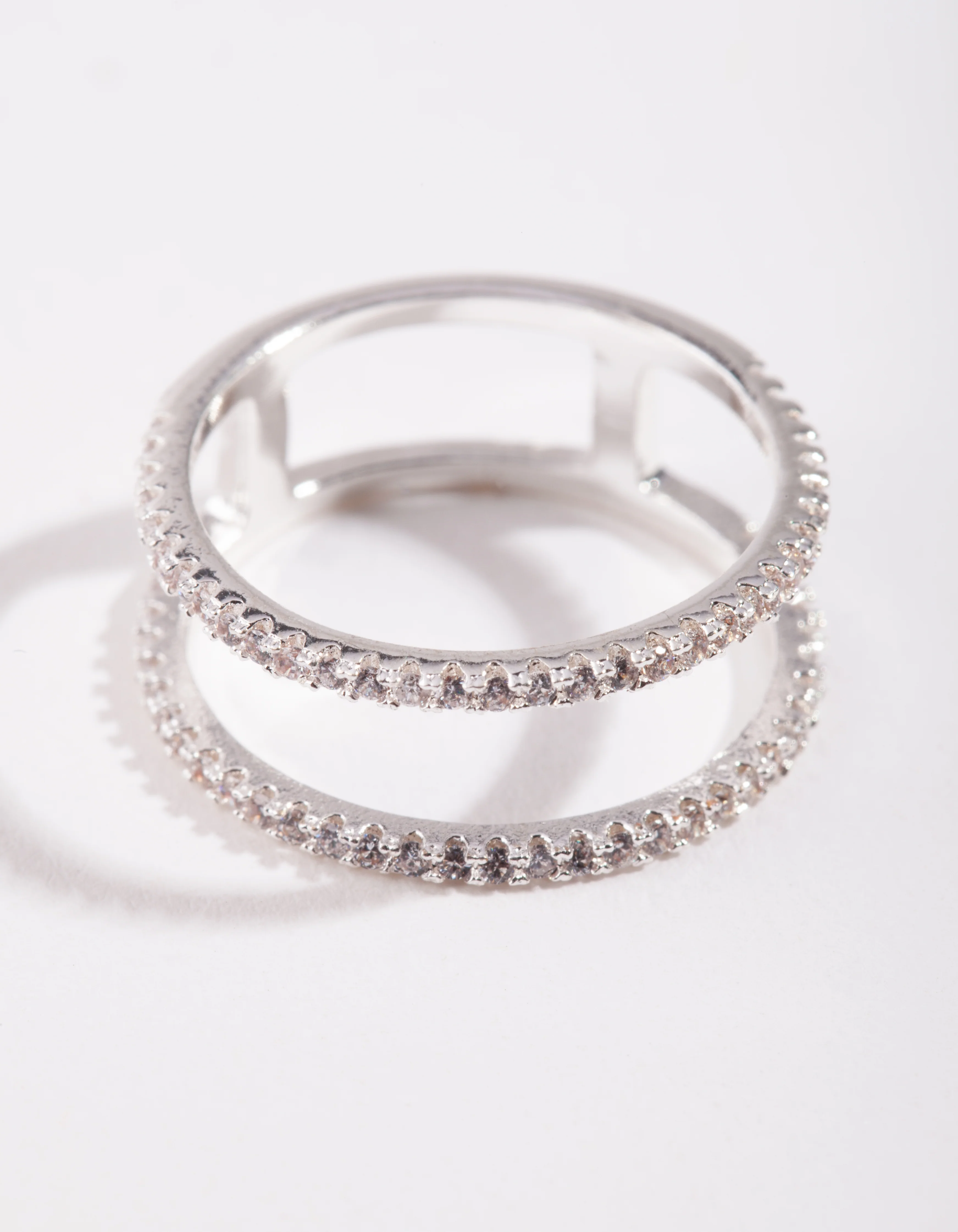 Silver Cubic Zirconia Double Band Ring - Image 2