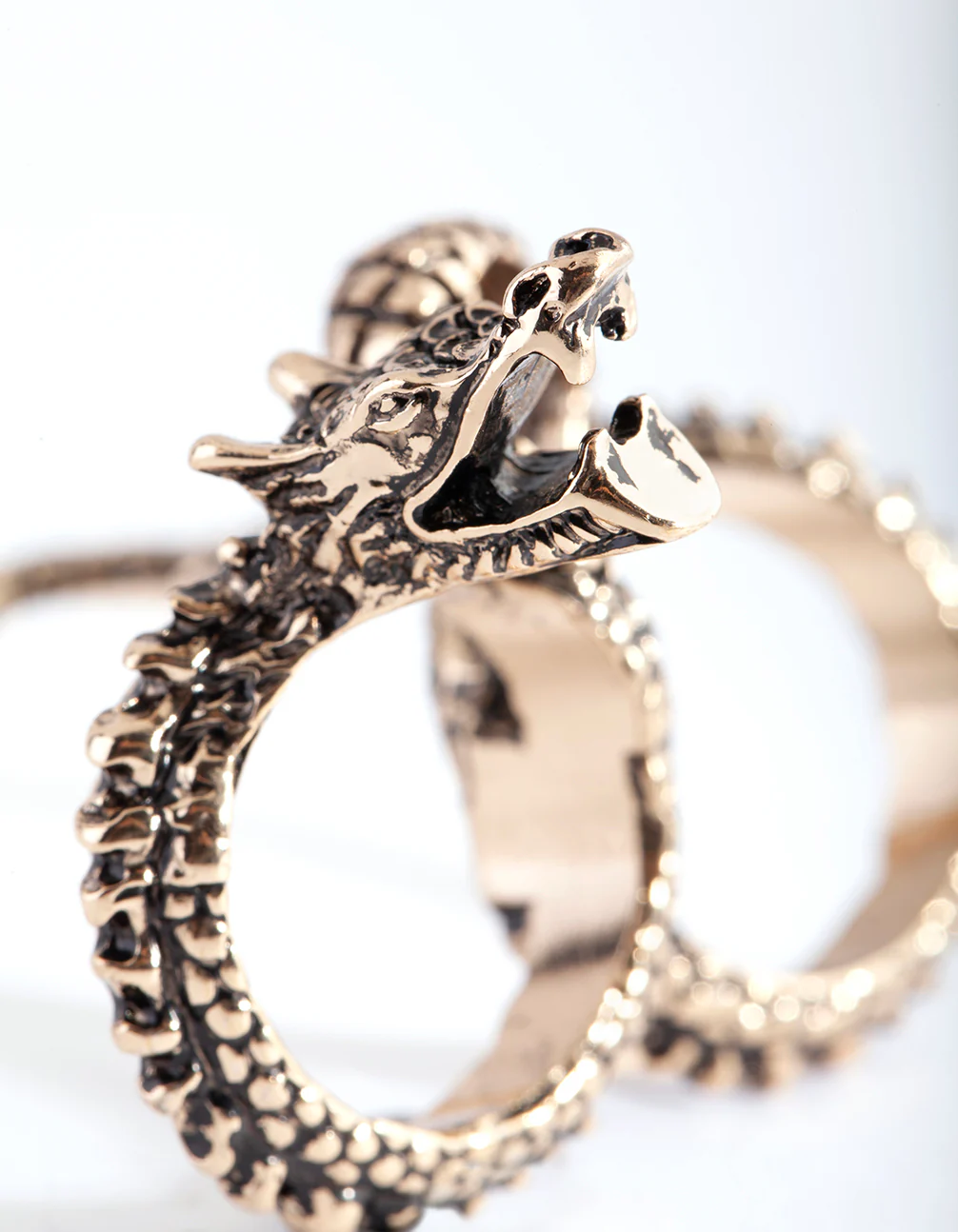 Antique Gold Multifinger Etched Dragon Ring - Image 2