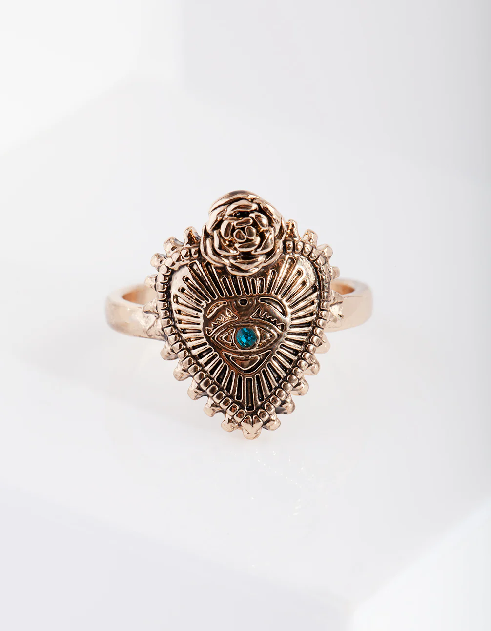 Antique Gold Spiked Heart Ring - Image 2