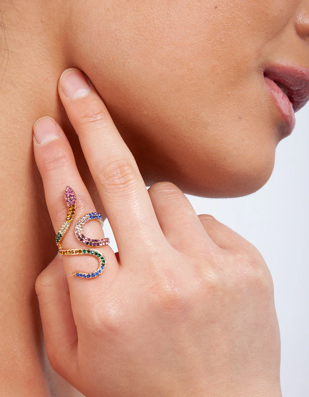 Rainbow Diamante Snake Wrap Ring - Image 3
