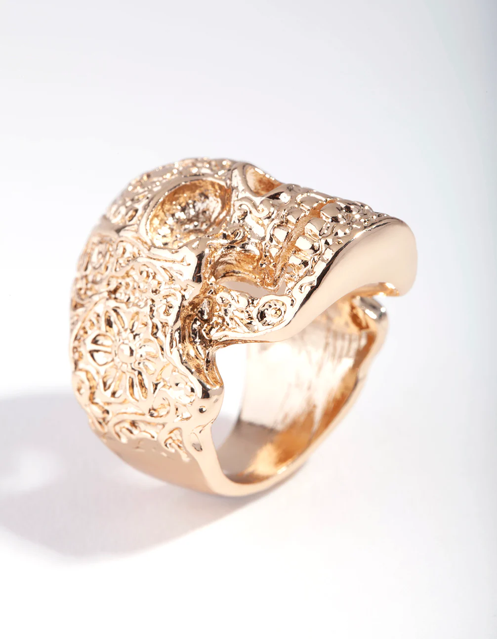 Gold Ornate Skull Ring - Image 3