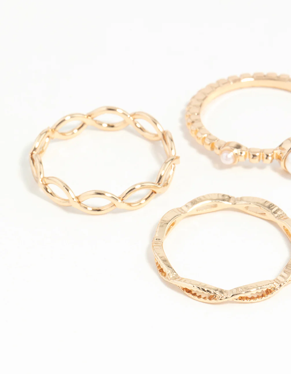 Gold Pearl & Twist Ring 5-Pack - Image 2