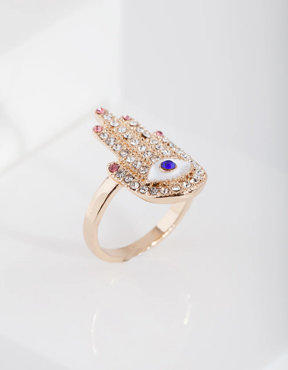 Gold Blue Diamante Eye Ring - Image 3