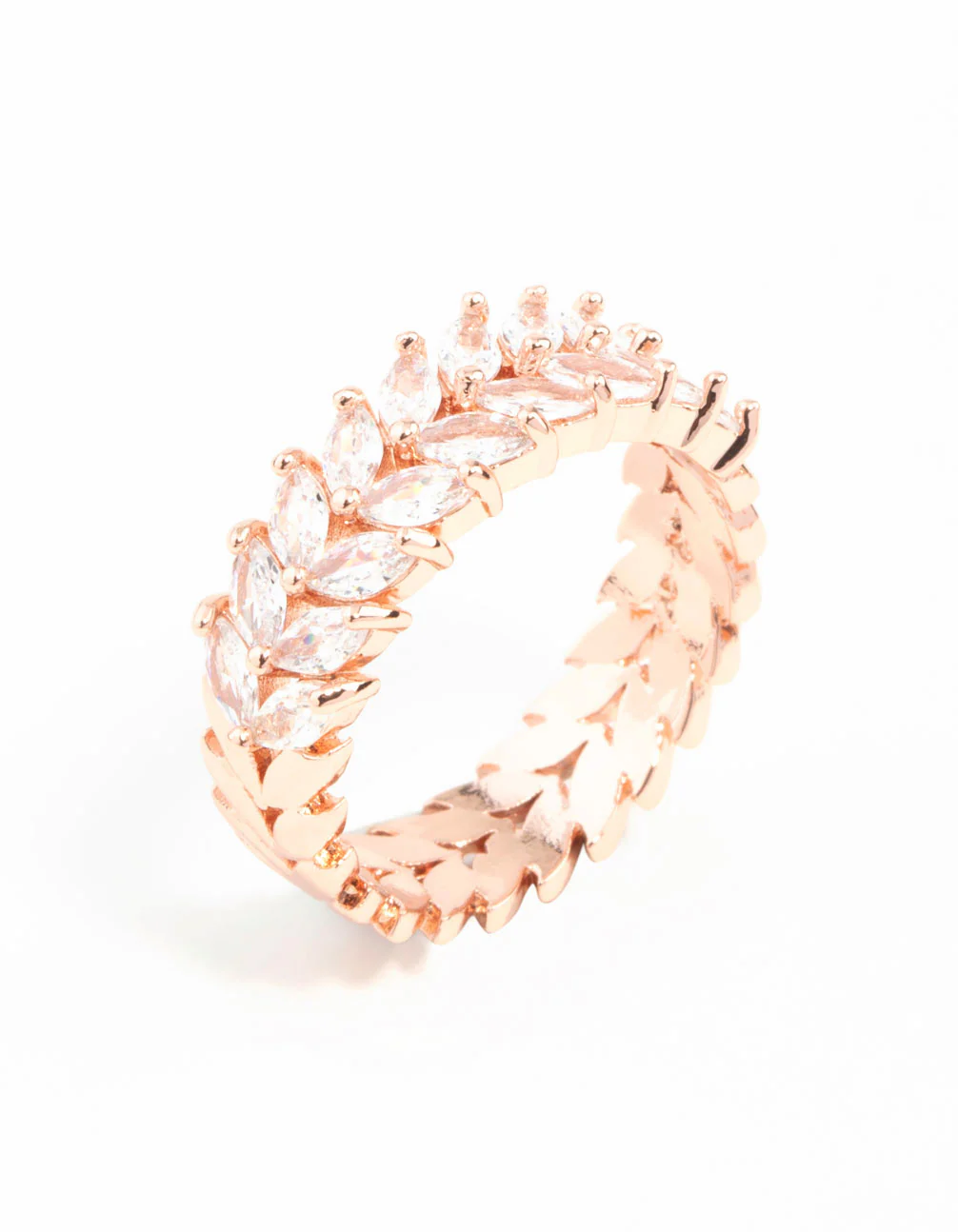 Rose Gold Plated Cubic Zirconia Navette Ring - Image 2