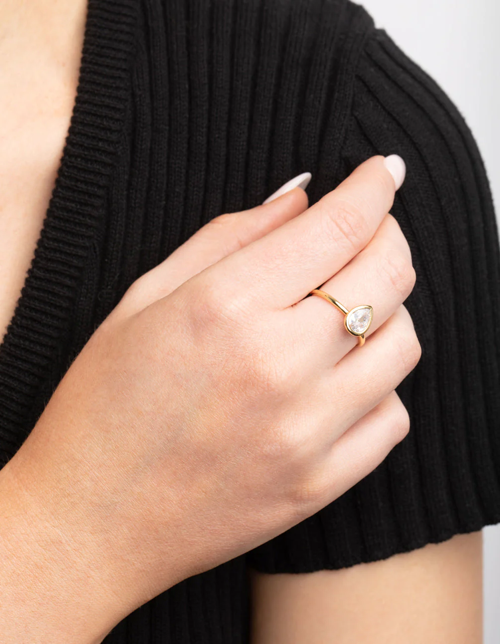 Gold Plated Cubic Zirconia Pear Cut Ring - Image 2
