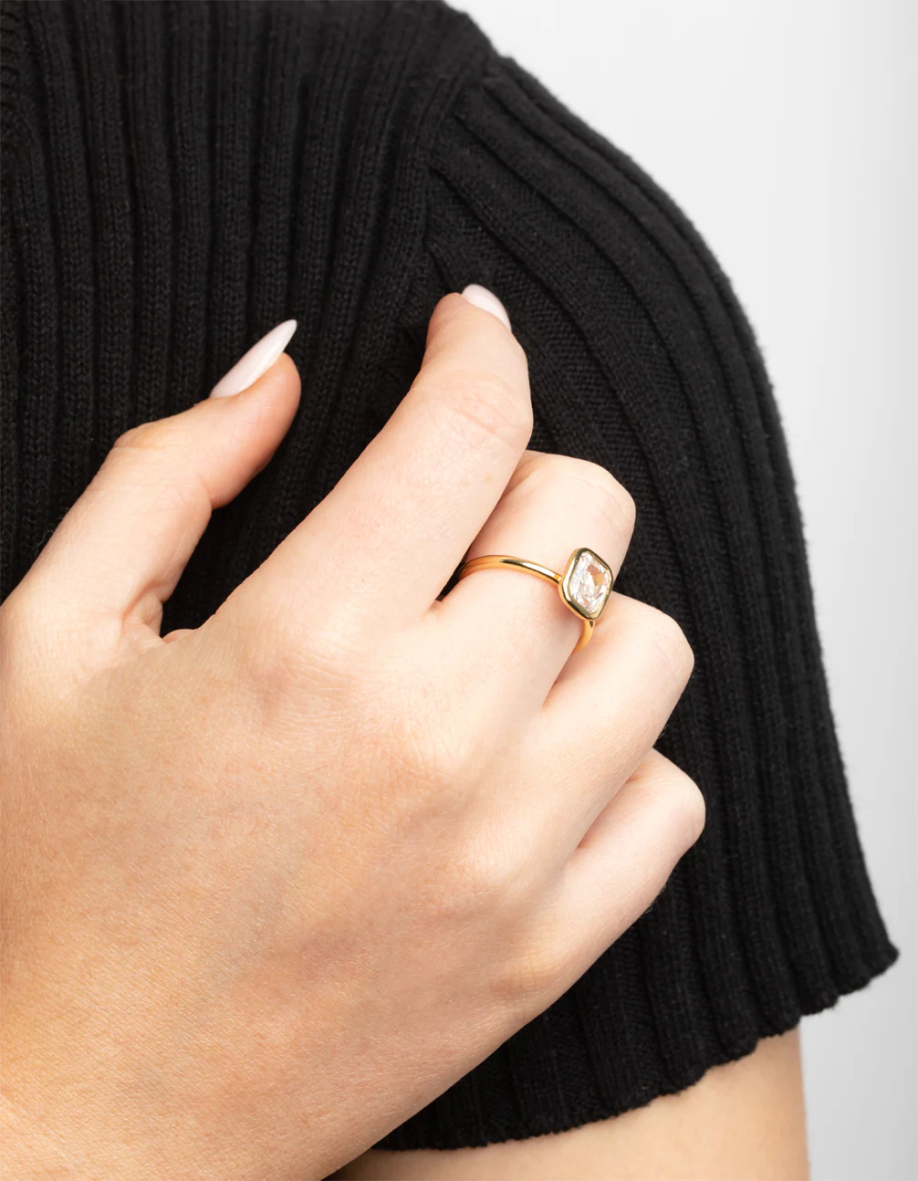 Gold Plated Cubic Zirconia Princess Cut Ring - Image 2