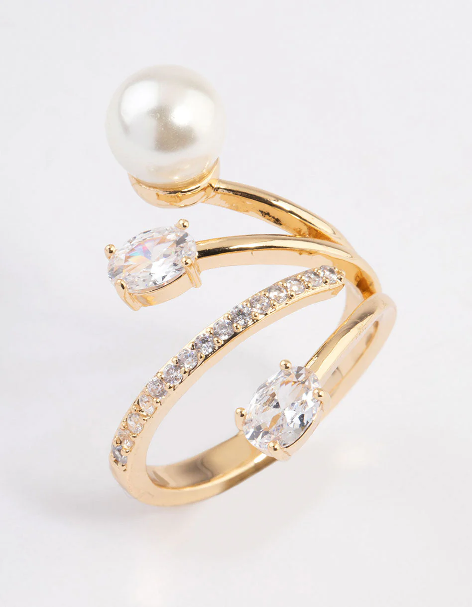 Gold Plated Flare Pearl Ring - Image 2