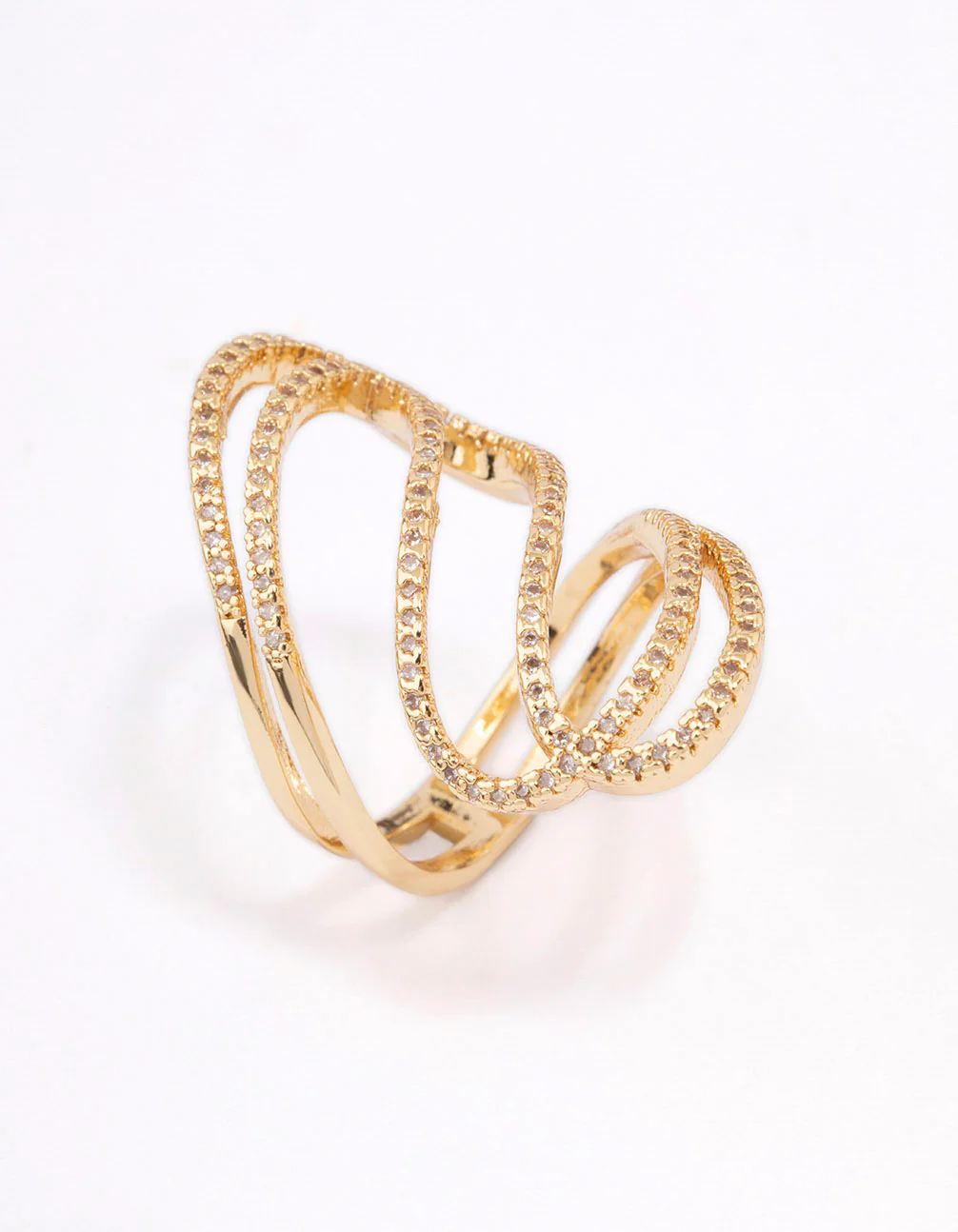 Gold Plated Lovely Ribbon Cubic Zirconia Cocktail Ring - Image 2