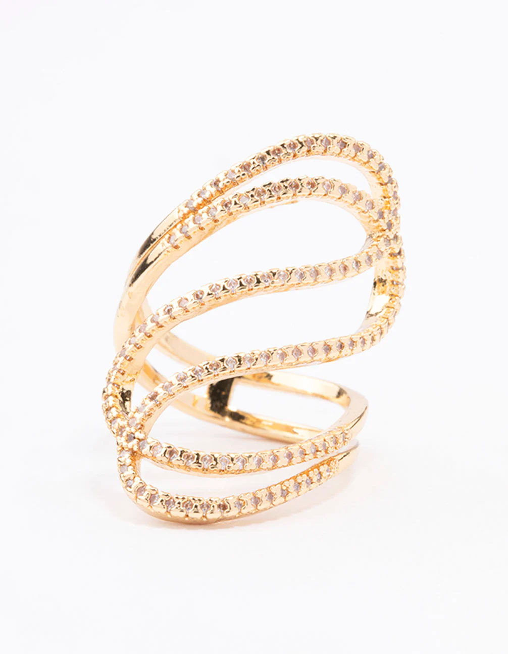 Gold Plated Lovely Ribbon Cubic Zirconia Cocktail Ring - Image 3