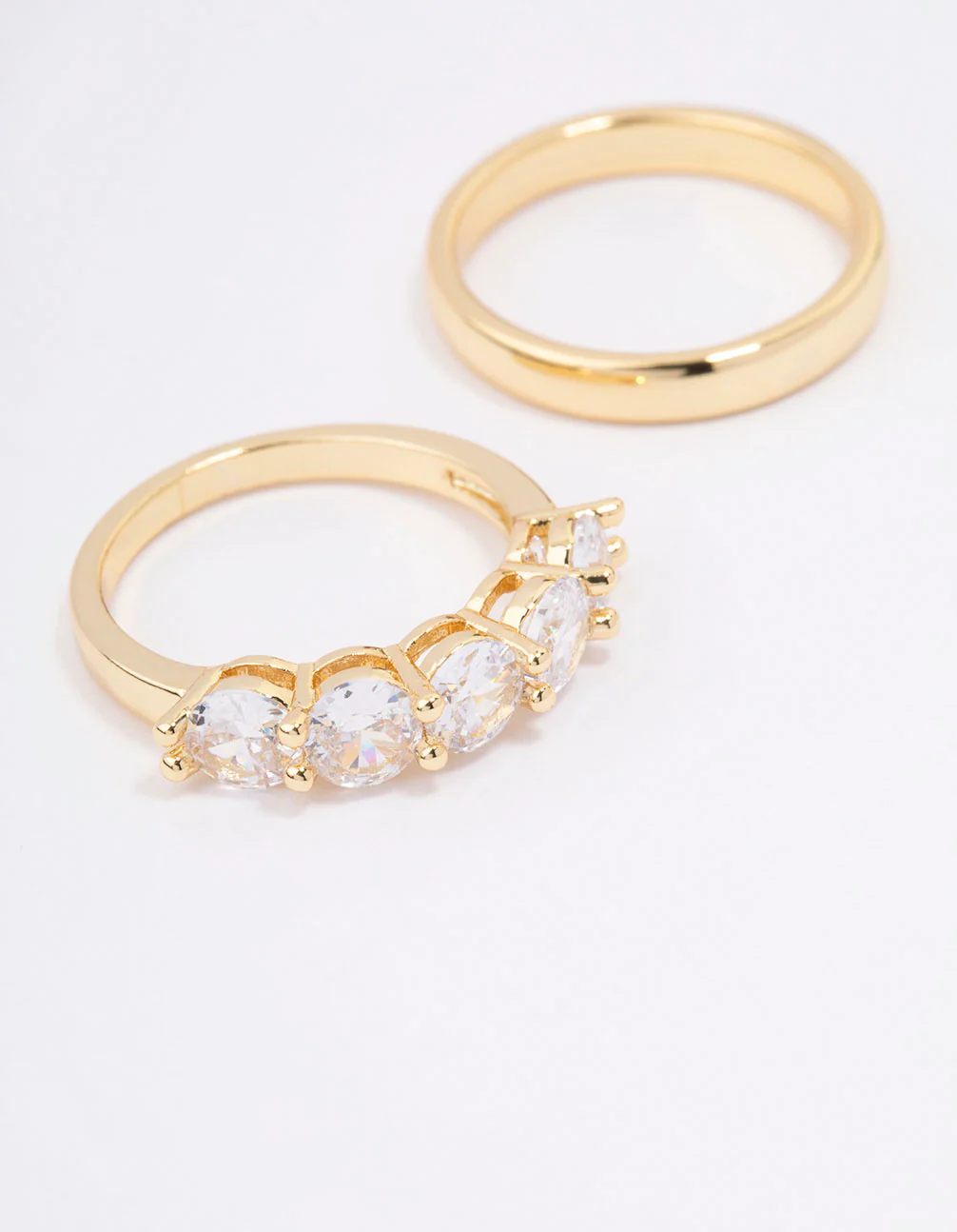 Gold Plated Round Cubic Zirconia Double Band Ring - Image 2