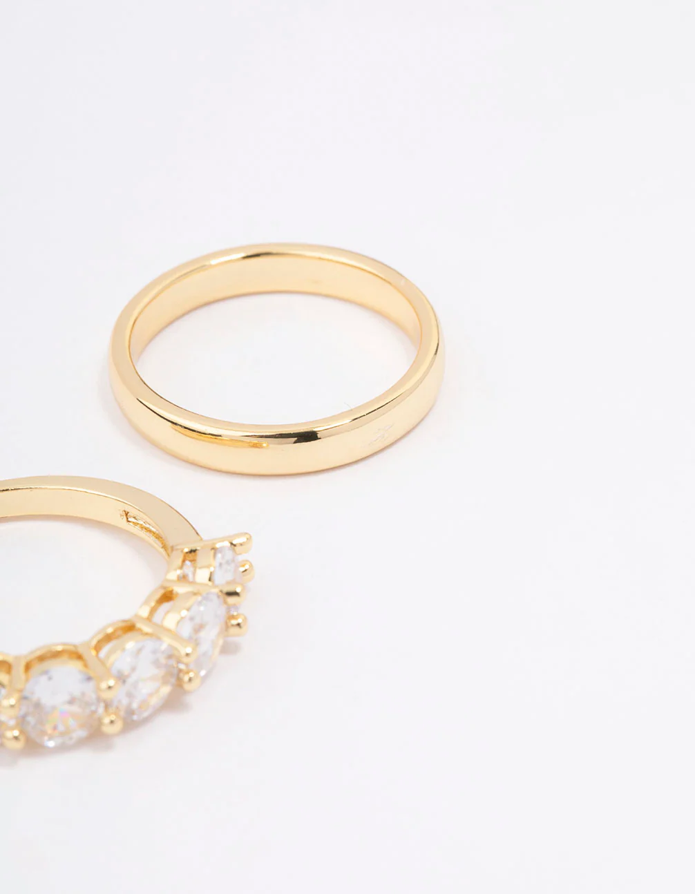 Gold Plated Round Cubic Zirconia Double Band Ring - Image 3