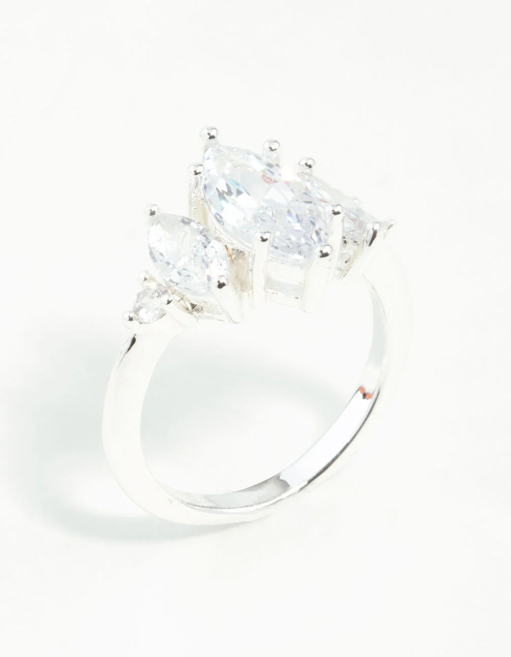 Silver Cubic Zirconia Navette Ring - Image 2