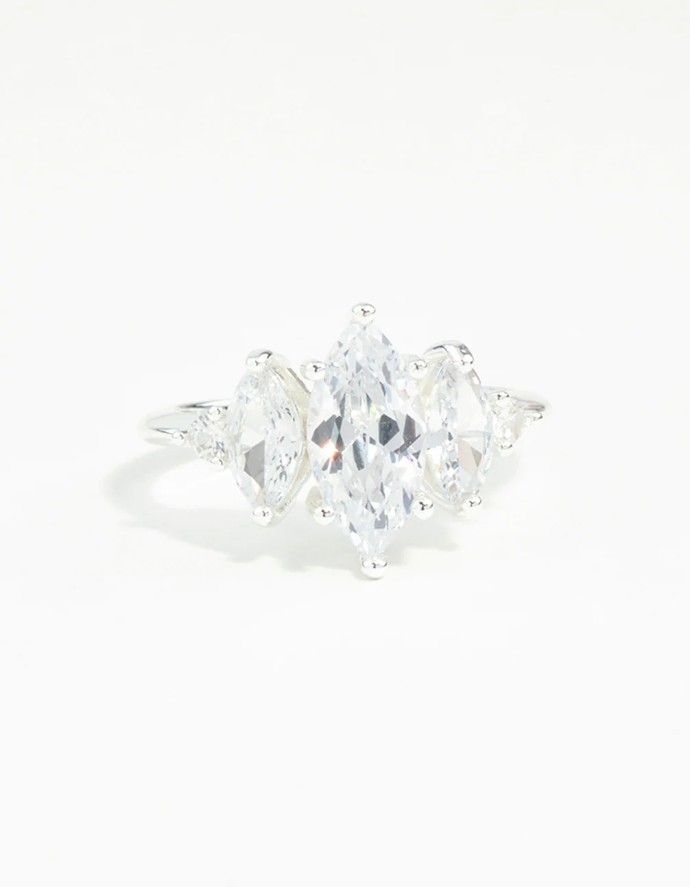Silver Cubic Zirconia Navette Ring - Image 3