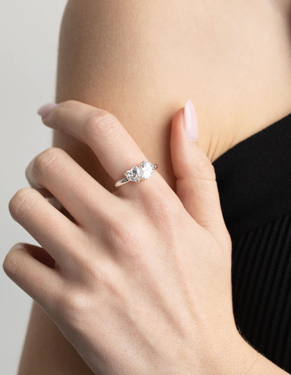Silver Plated Cubic Zirconia Heart Ring - Image 2