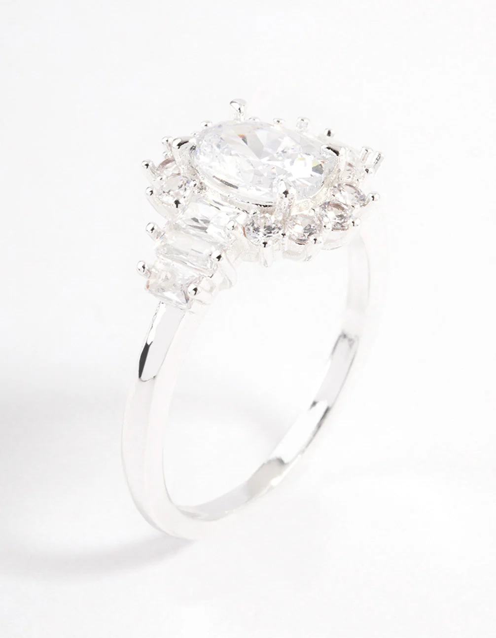Silver Plated Oval Baguette Grand Ring - Image 2