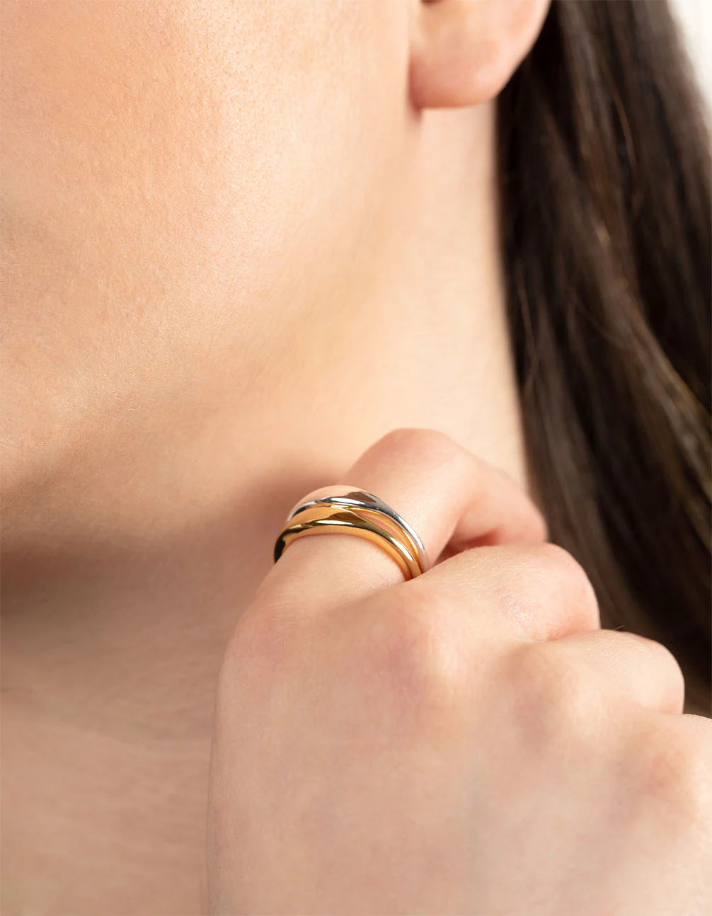 Silver & Gold Plated Wave Band Ring Set - Image 2