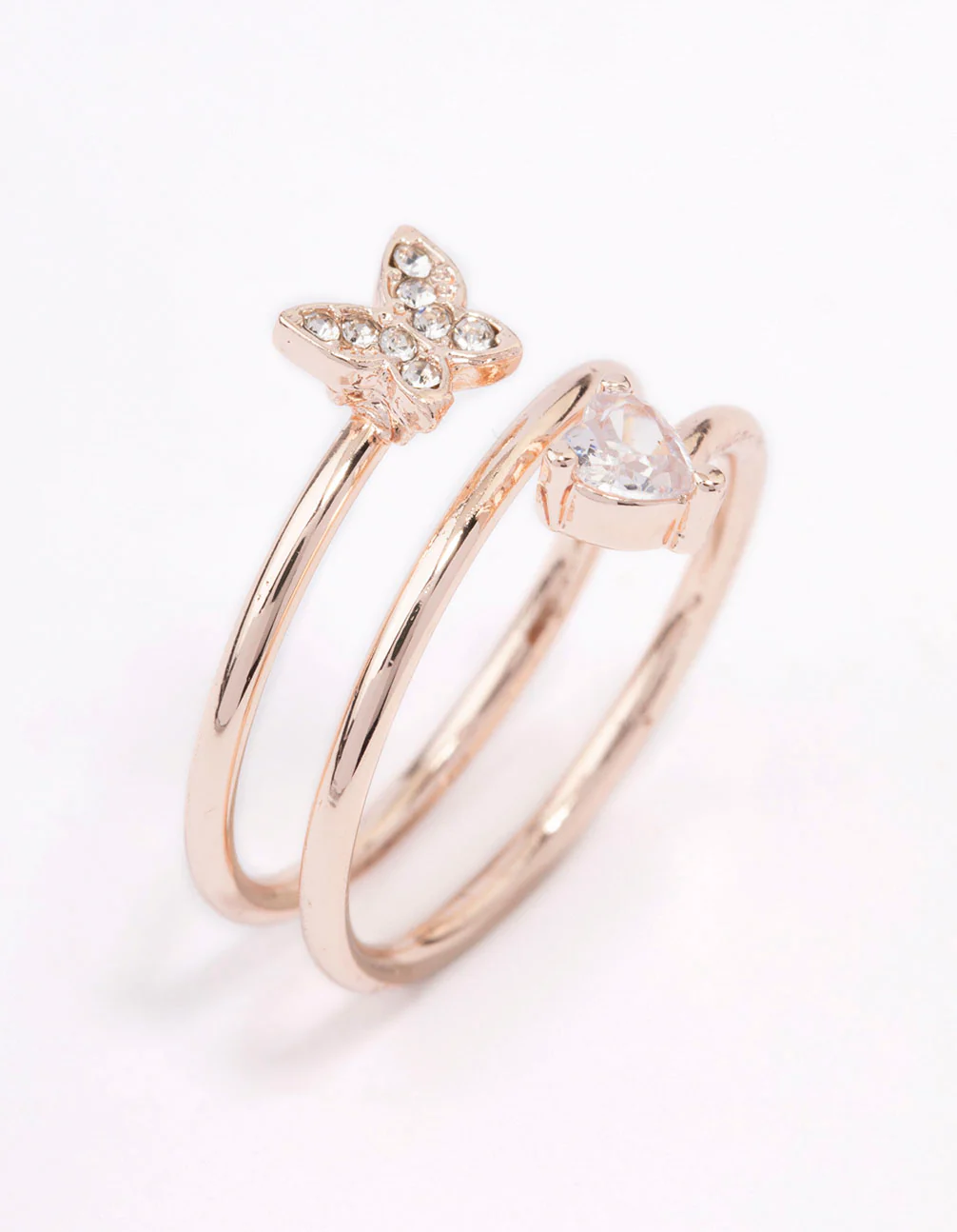 Rose Gold Plated Heart Butterfly Wrapped Ring - Image 2