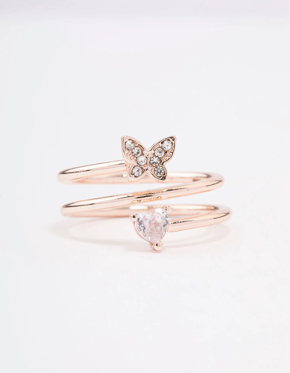 Rose Gold Plated Heart Butterfly Wrapped Ring - Image 3