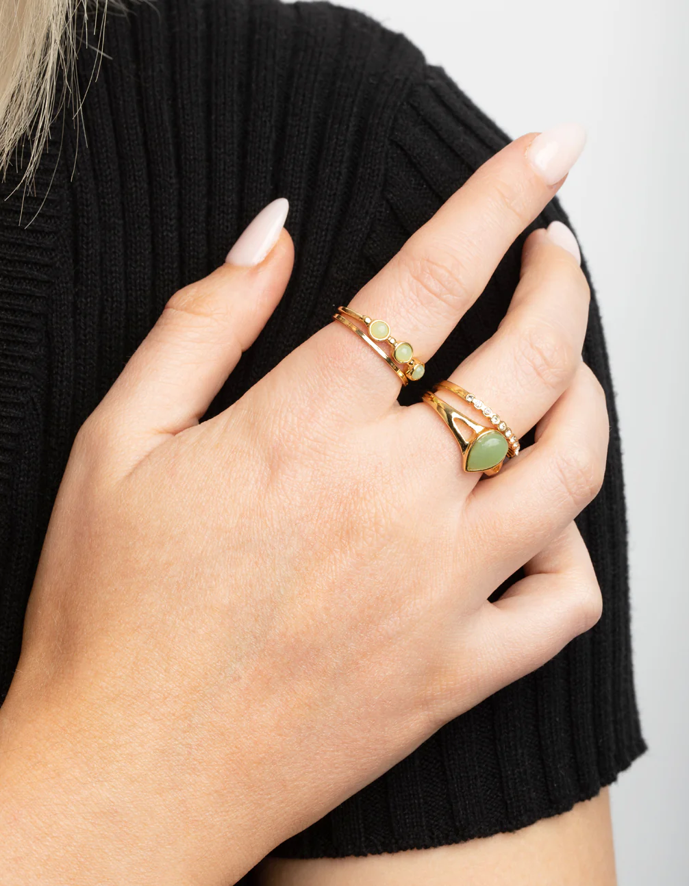 Gold Plated Diamante Pear Ring Stack Pack - Image 2