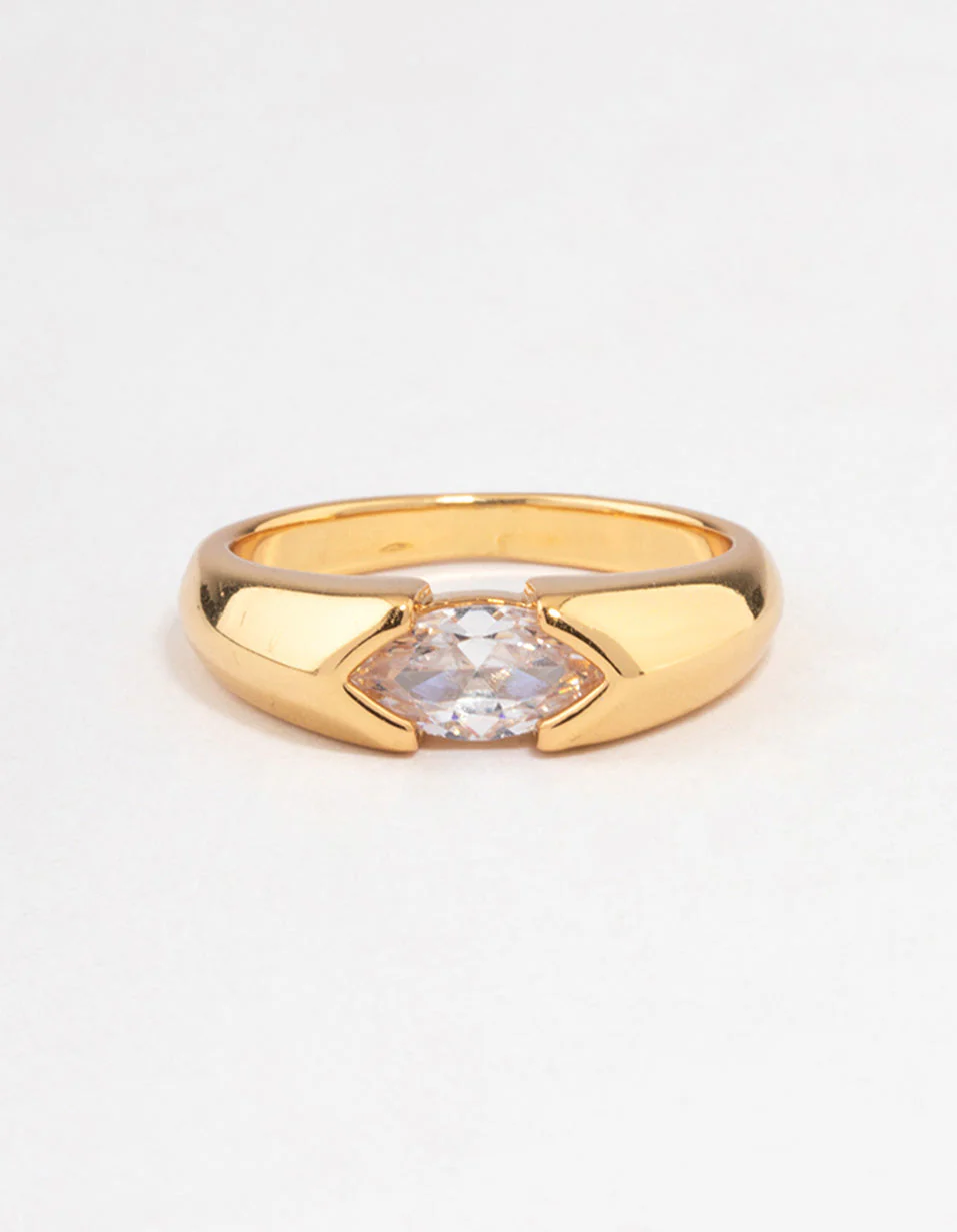 Gold Plated Statement Marquise Ring - Image 3