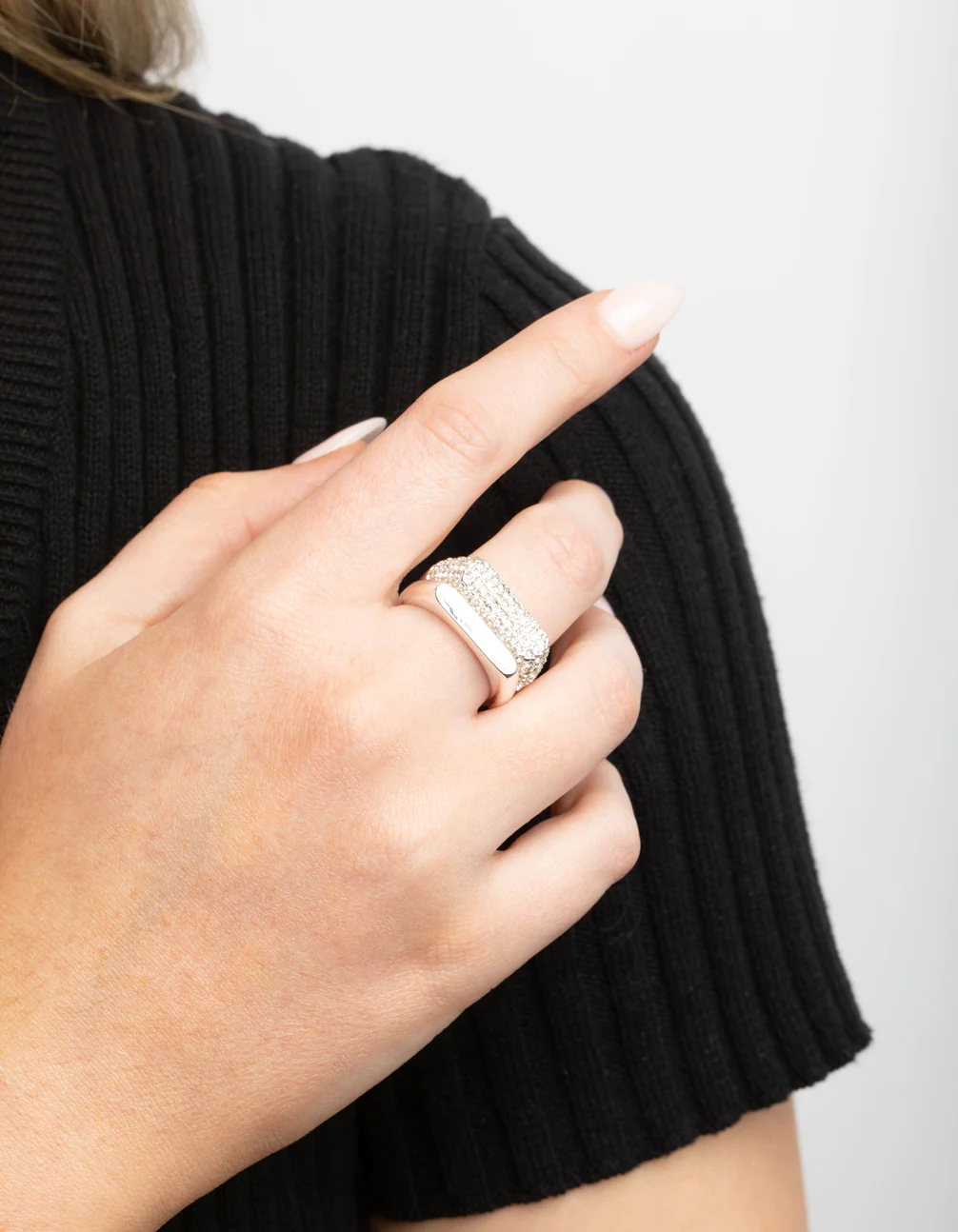 Silver Plated Diamante Smooth Ring Set - Image 2