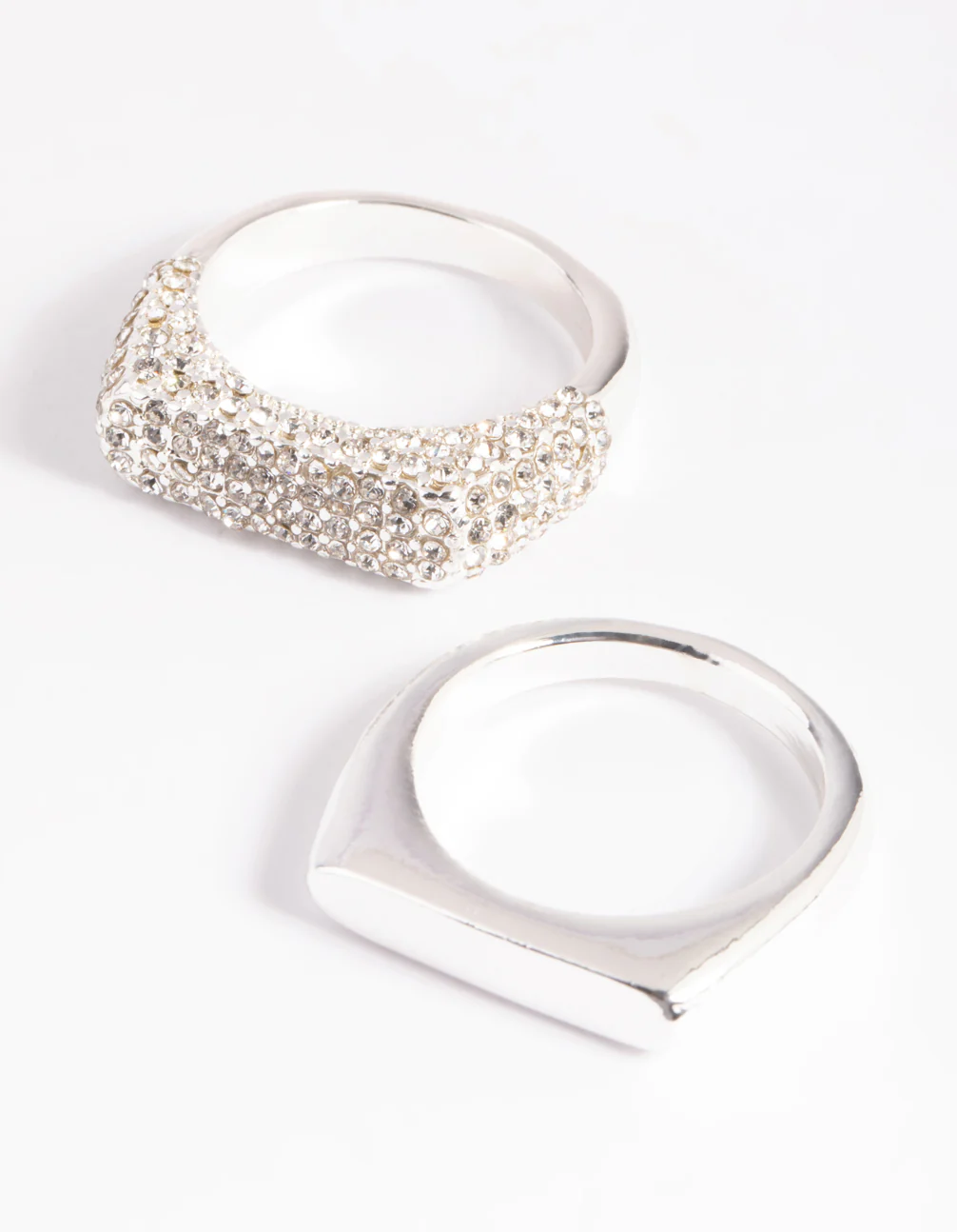 Silver Plated Diamante Smooth Ring Set - Image 3