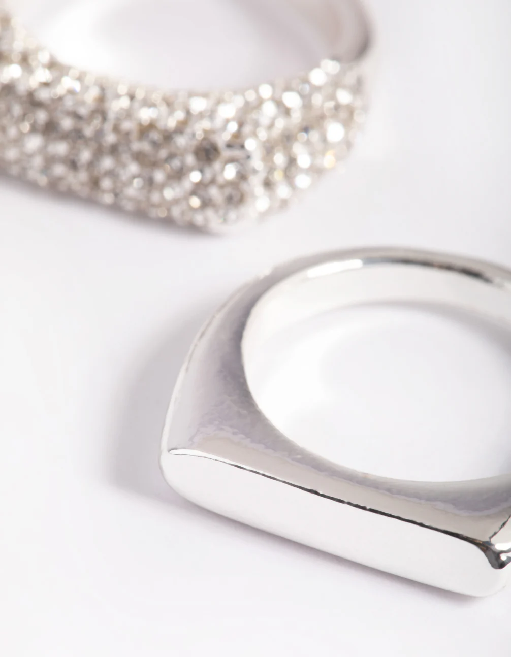Silver Plated Diamante Smooth Ring Set - Image 4
