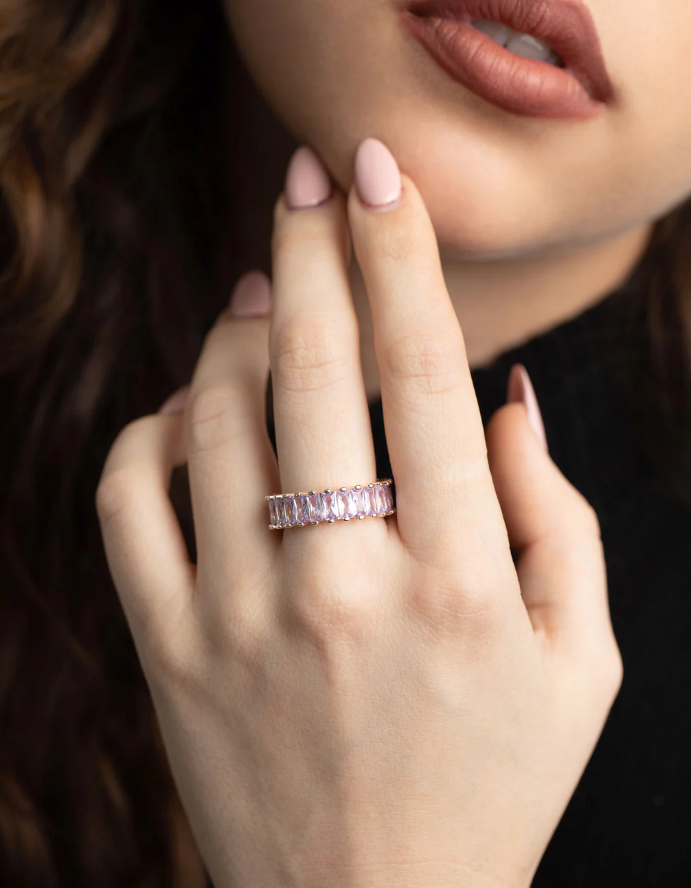 Rose Gold Lilac Cubic Zirconia Ring - Image 2