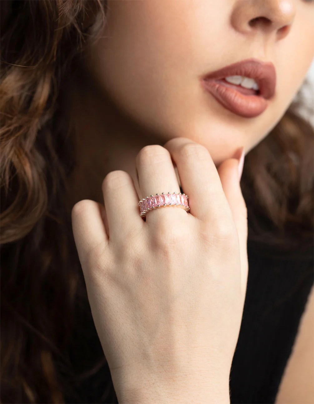 Rose Gold Pink Cubic Zirconia Ring - Image 2