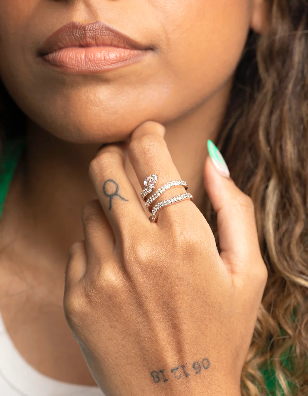 Rose Gold Diamante Snake Ring - Image 2