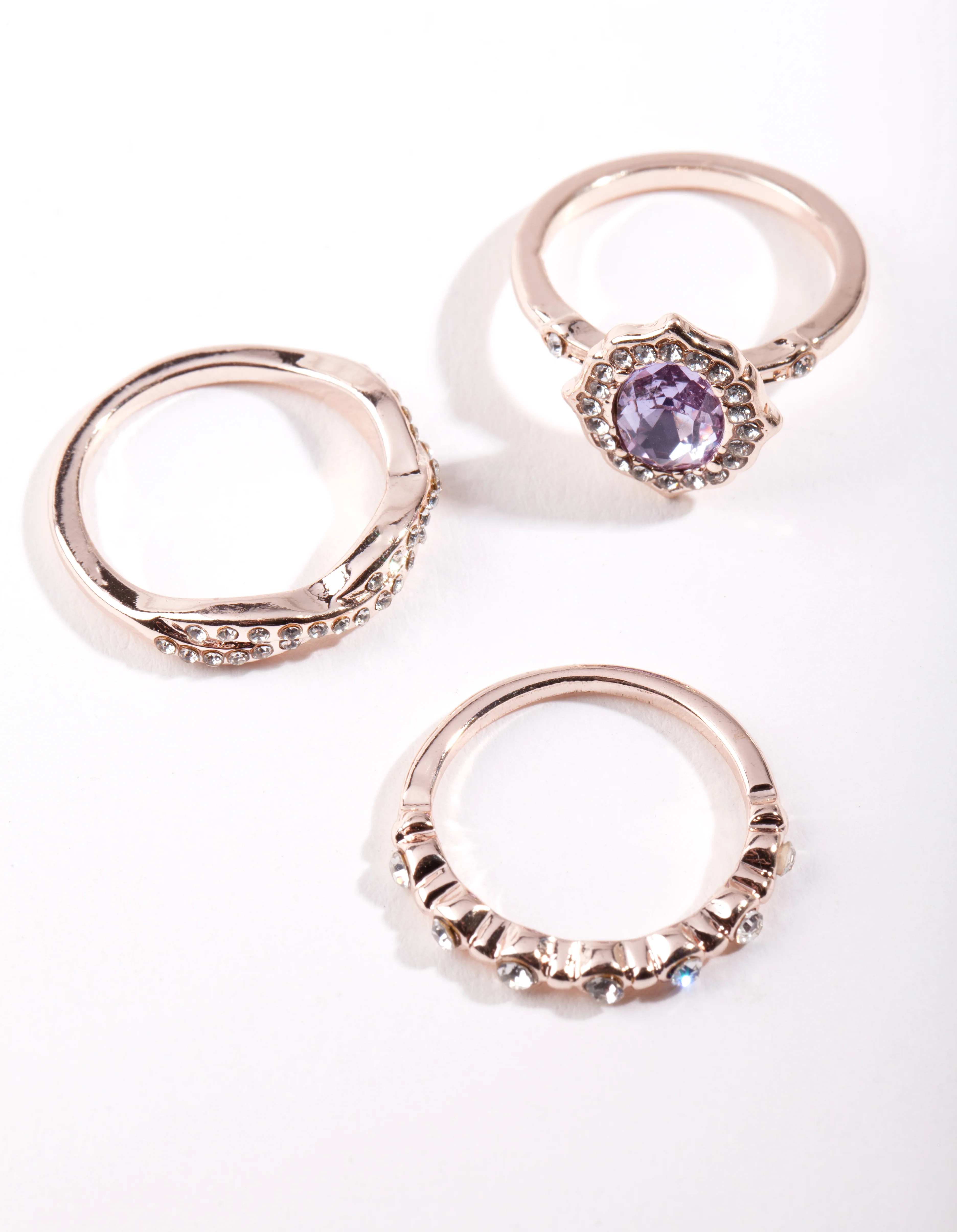 Rose Gold Purple Stone Ring Stack - Image 2