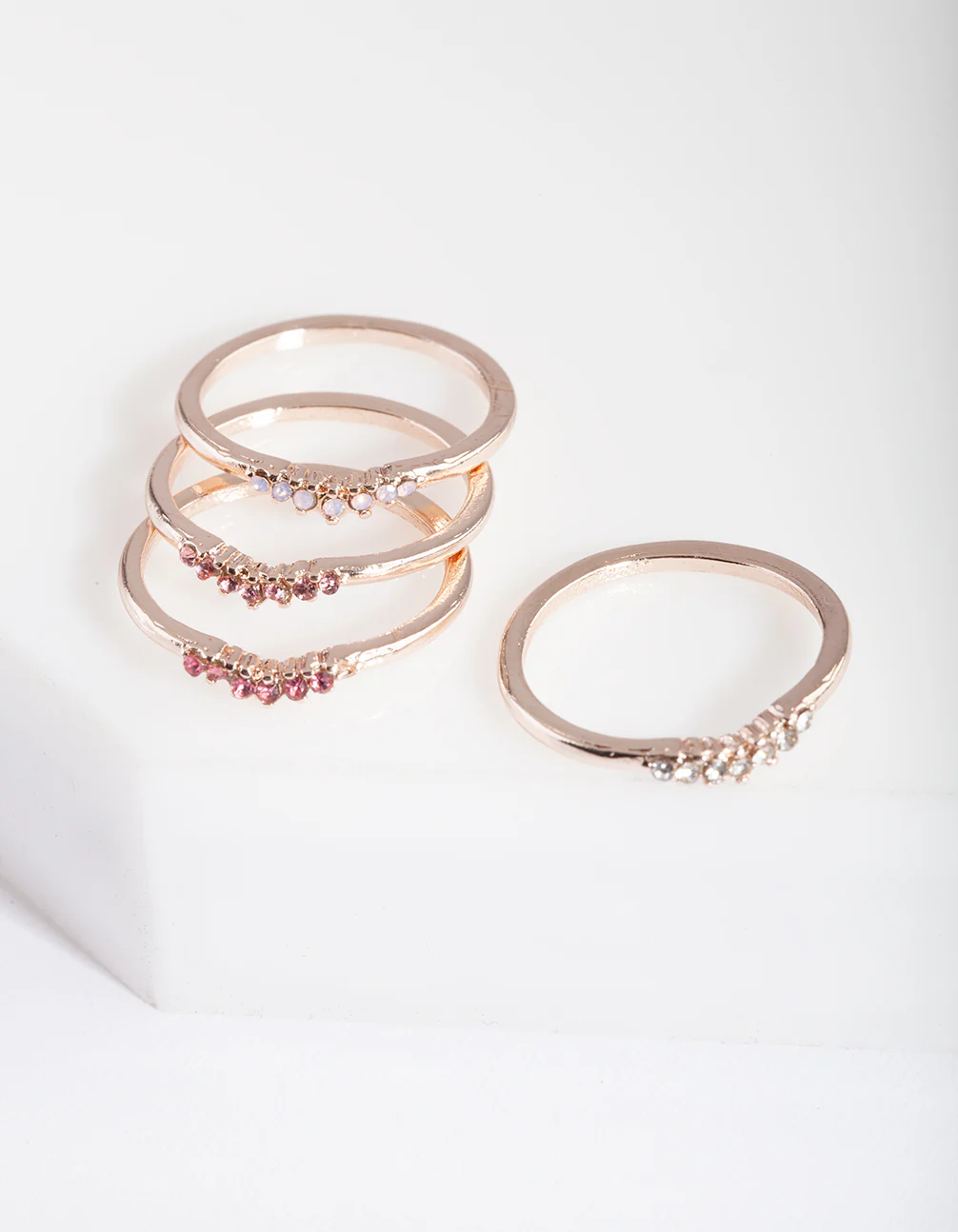 Rose Gold Ombre Diamante Ring Stack - Image 4
