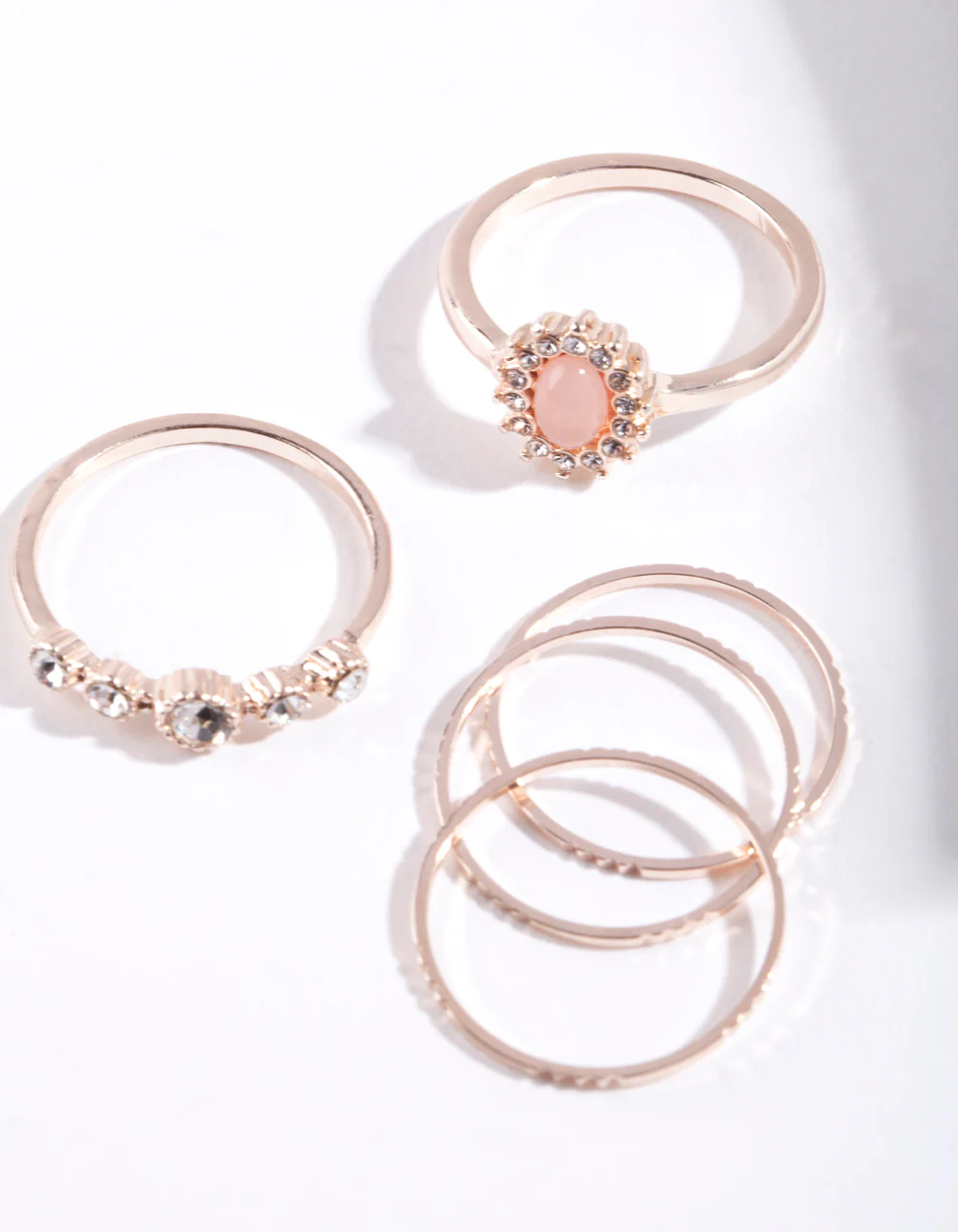 Rose Gold Stone Diamante 5-Pack Ring Stack - Image 2