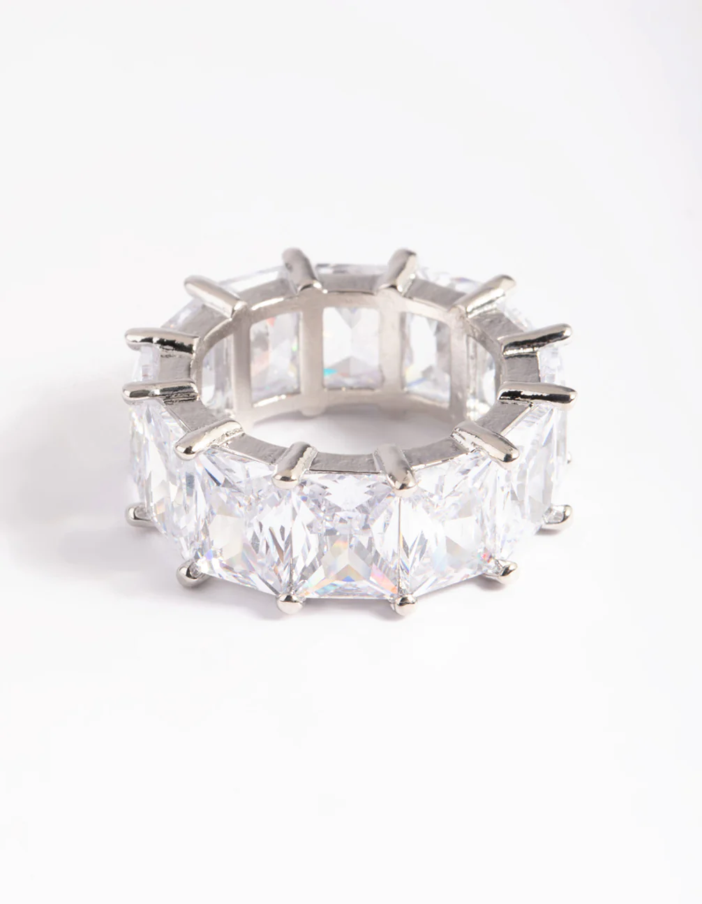 Rhodium Cubic Zirconia Baguette Statement Ring - Image 3