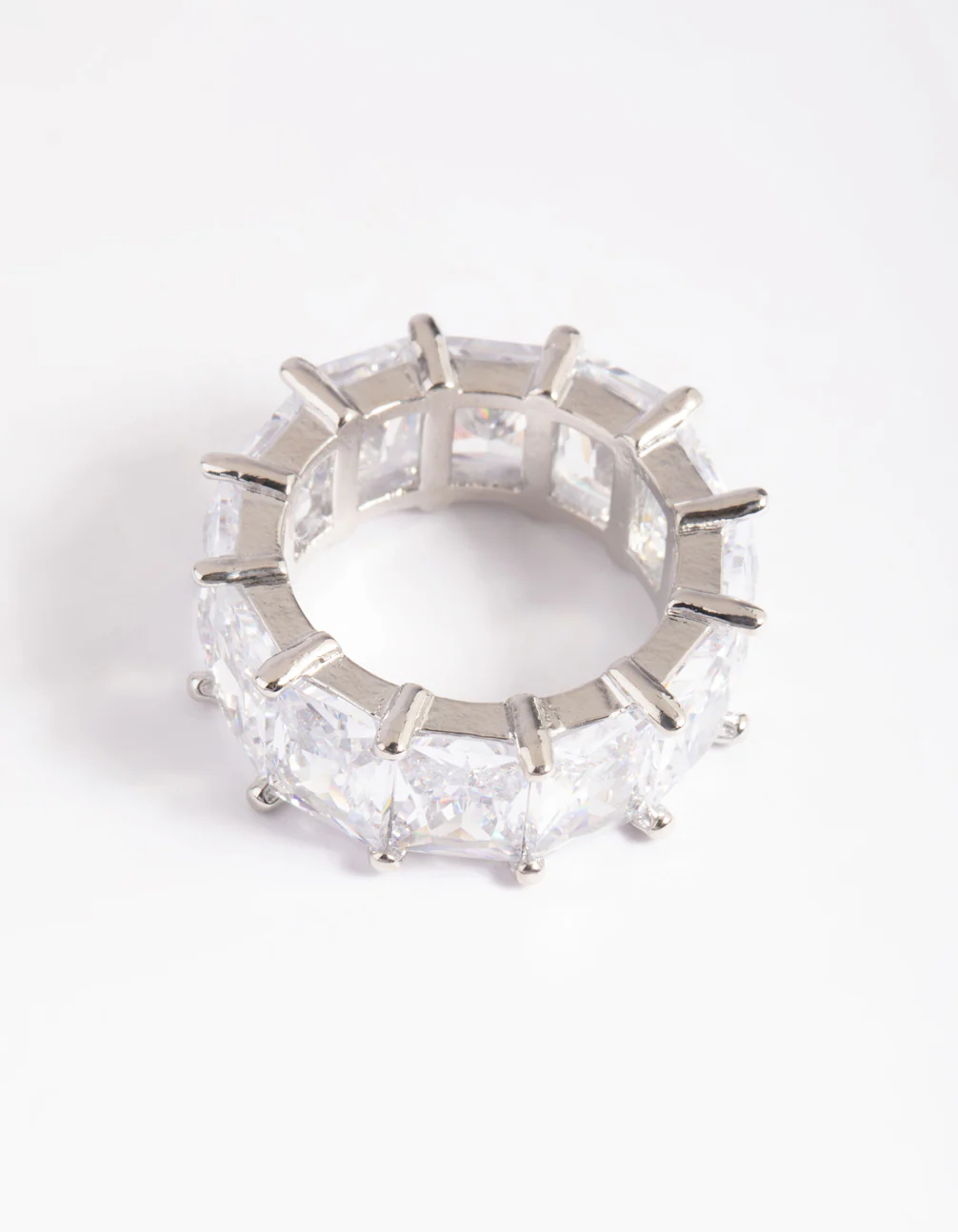 Rhodium Cubic Zirconia Baguette Statement Ring - Image 4