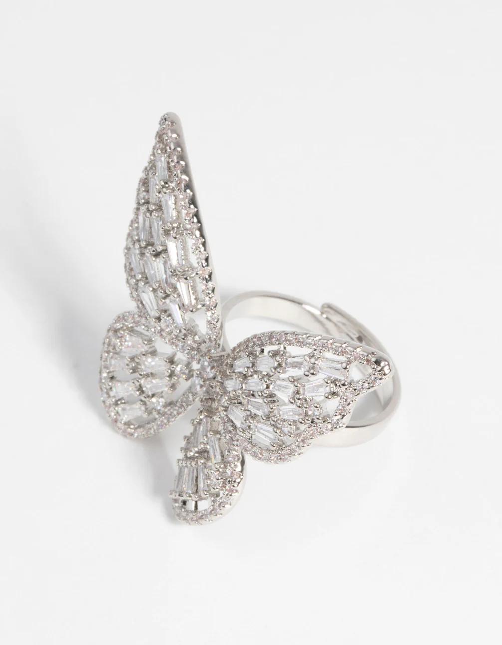 Rhodium Cubic Zirconia Butterfly Statement Ring - Image 3