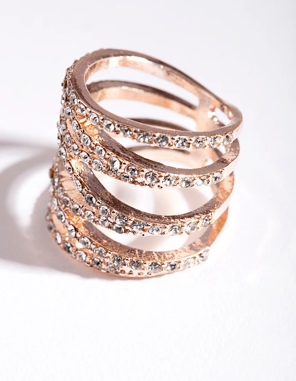 Rose Gold Zig Zag Diamante Row Ring - Image 2