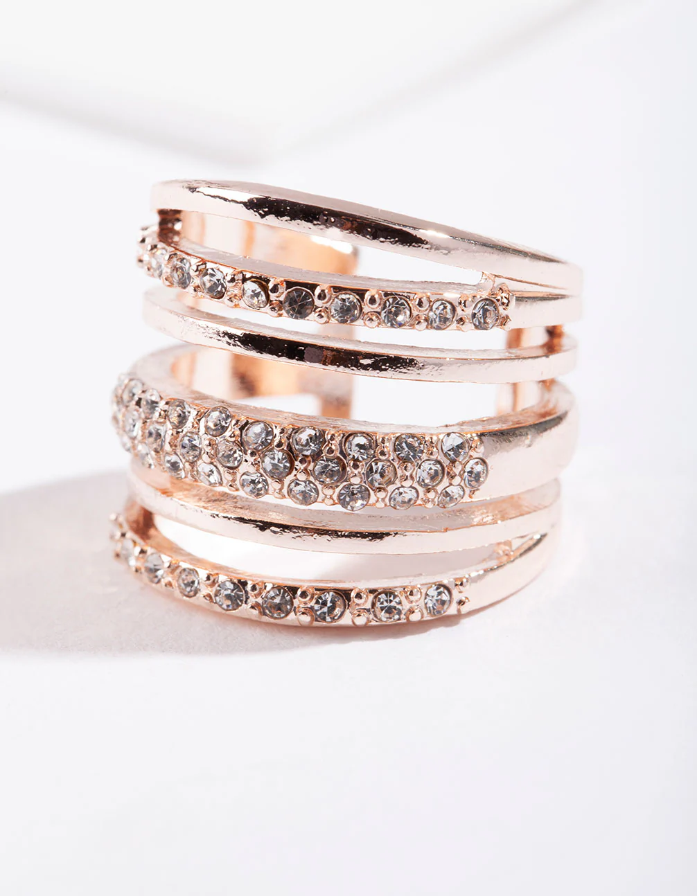 Rose Gold Six Layer Diamante Band Ring - Image 2
