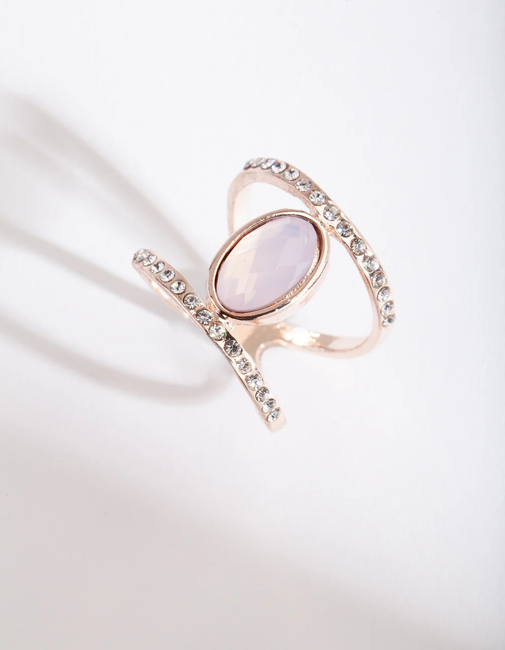 Rose Gold Pink Stone Double Ring - Image 2