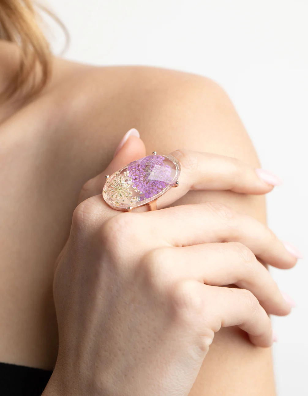 Gold & Lilac Flower Ring - Image 2