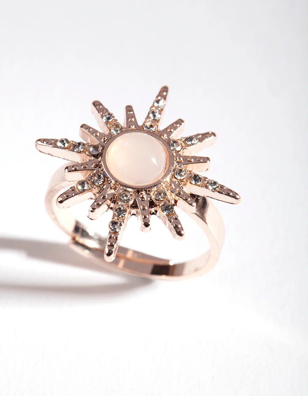 Rose Gold Synthetic Opal Diamante Burst Ring - Image 2