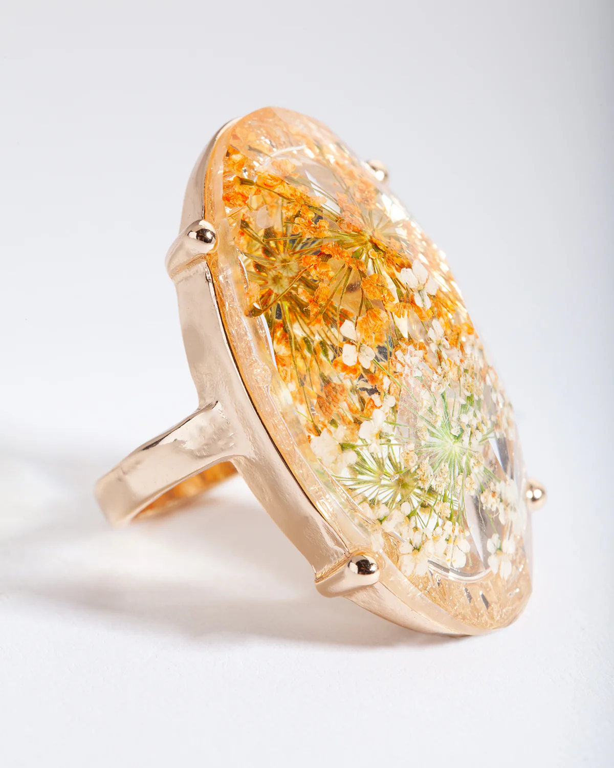 Gold Large Oval Floral Enamel Ring - Image 2