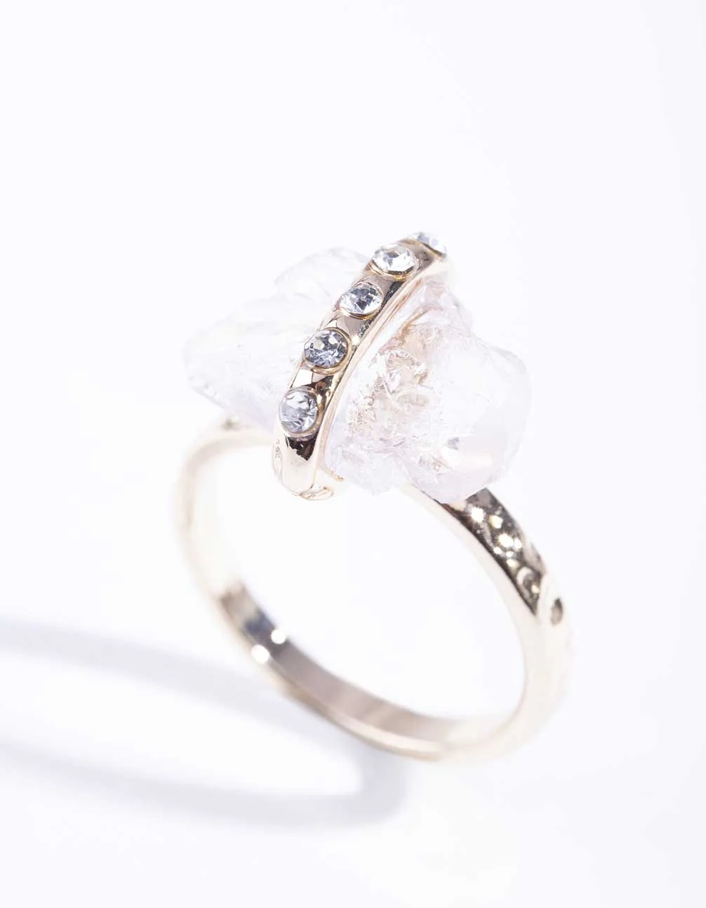 Gold Raw Stone With Diamante Strap Ring - Image 2